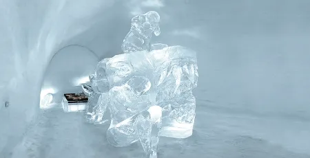 ice sculpture of a monster with a woman